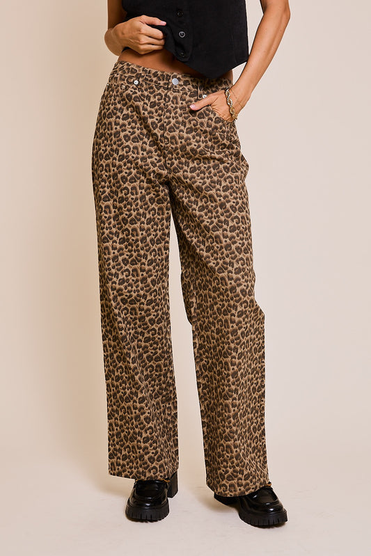Wide leg cheetah print jeans