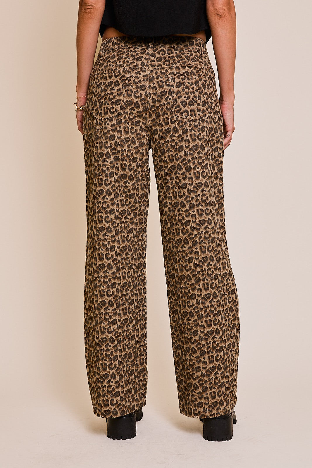 Wide leg cheetah print jeans