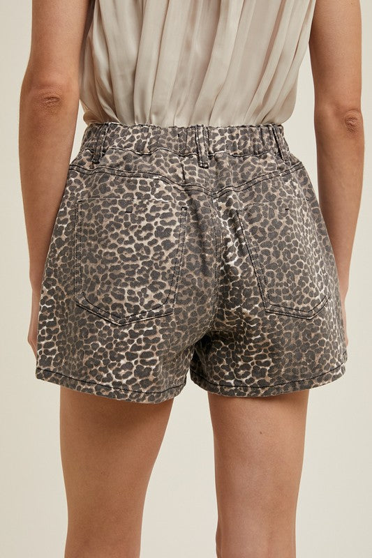 Leopard denim shorts