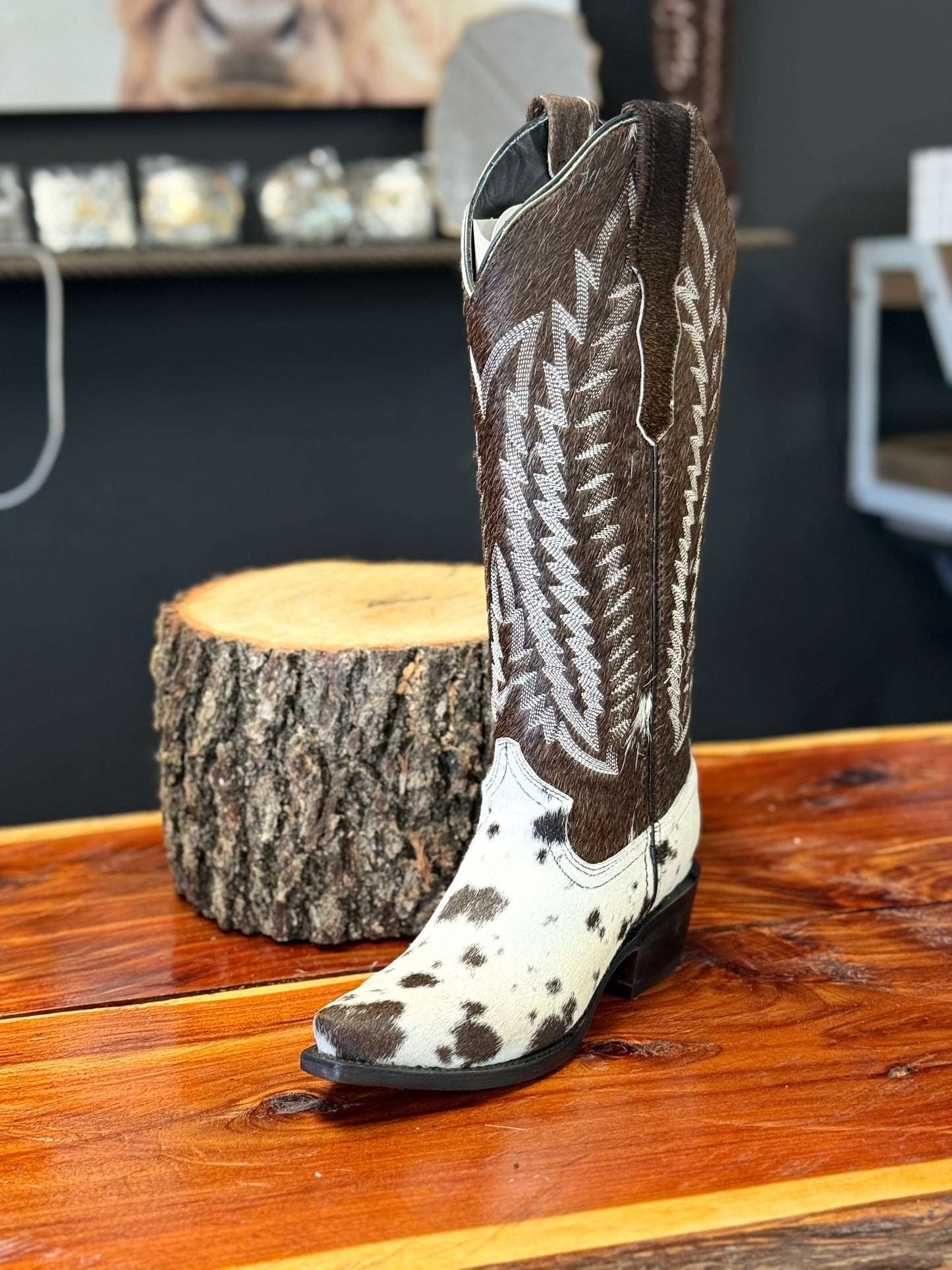 Cow print boot