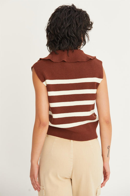Striped Half Zip Sleeveless Sweater