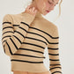 STRIPED CROPPED MOCK NECK SWEATER