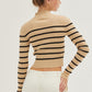 STRIPED CROPPED MOCK NECK SWEATER