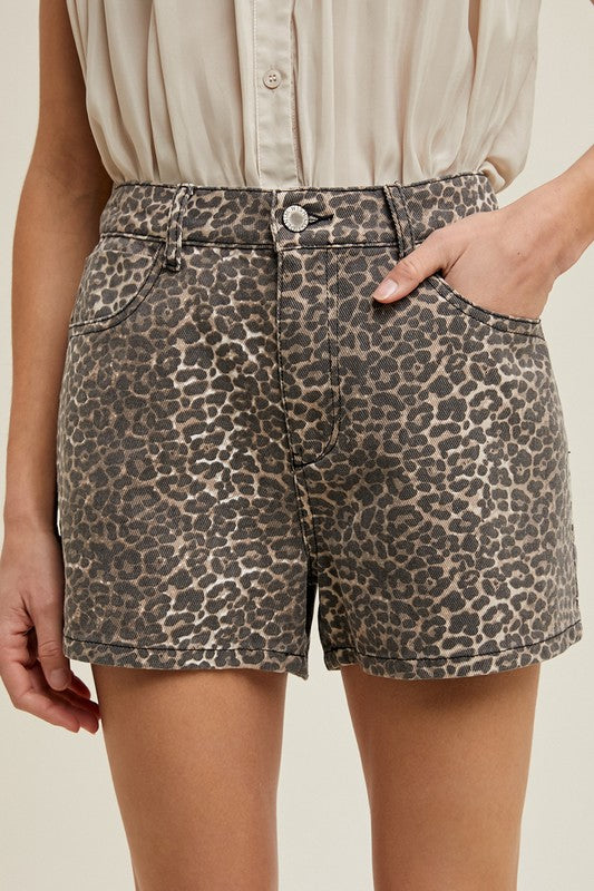 Leopard denim shorts